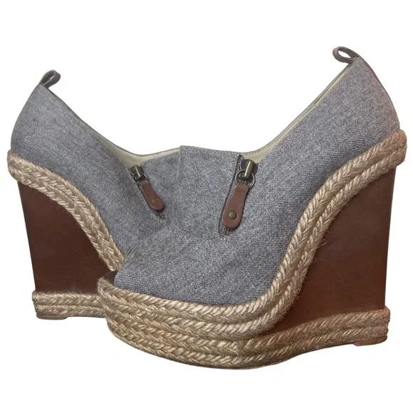 Christian Louboutin Deroba Espadrille Wedges Grey Open Toe Platform Booties 36 6
